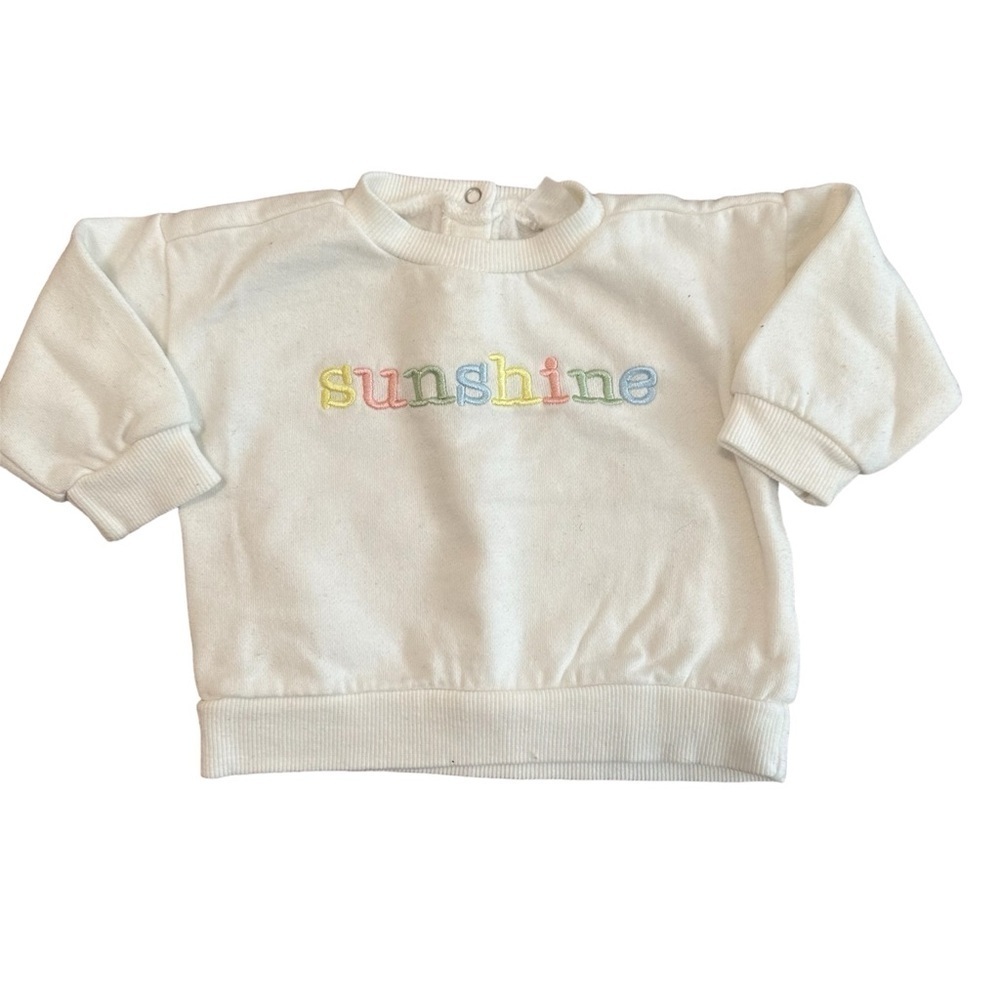 Indigo Baby Embroidered "Sunshine" Logo Crewneck White Sweatshirt Top